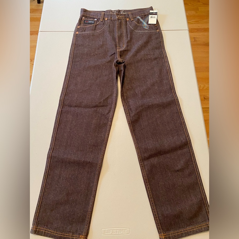 FUBU Y2K Streetwear Brown Denim Straight Leg Jeans Women's Size 16 NWT